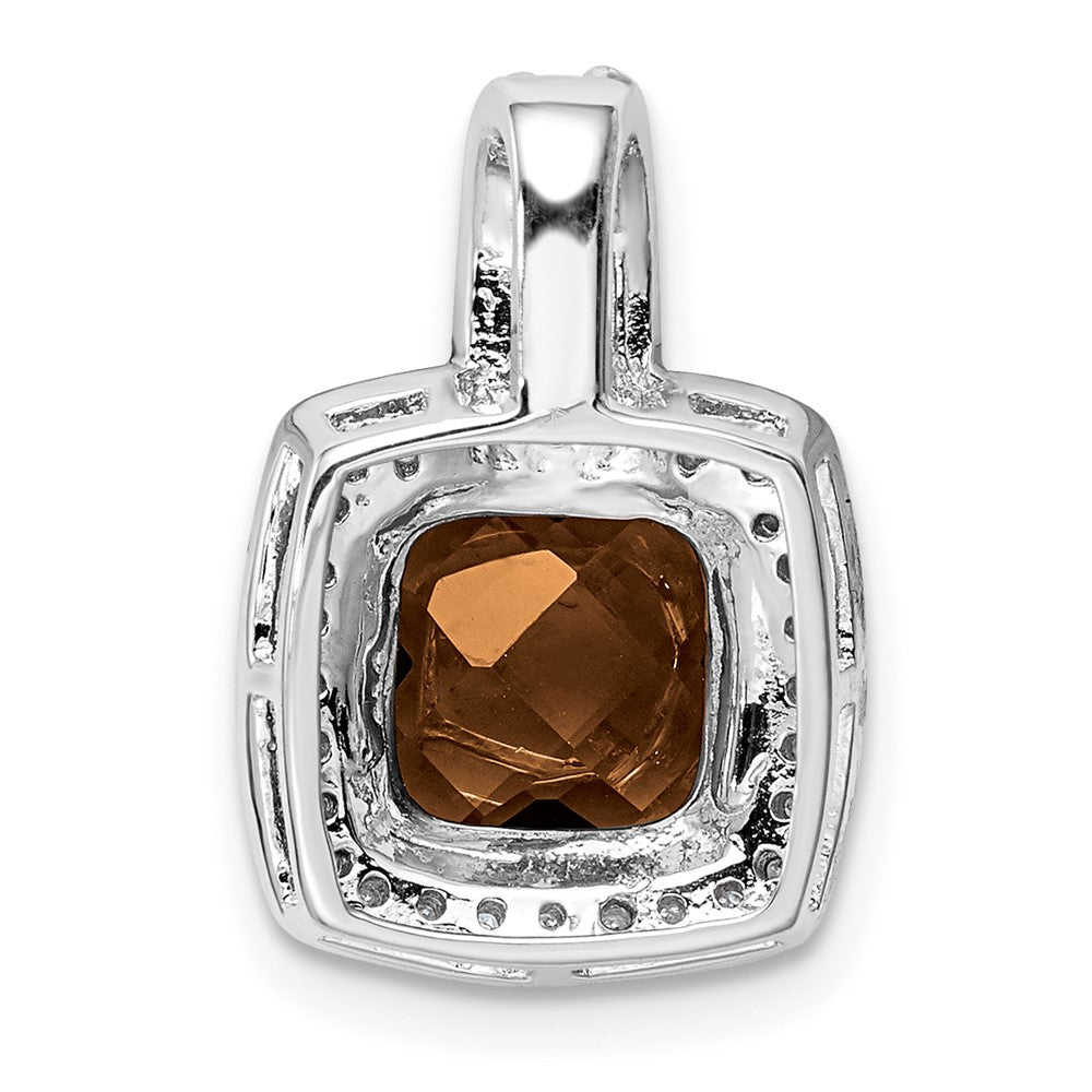 Sterling Silver Rhodium-plated Diamond Smoky Quartz Pendant