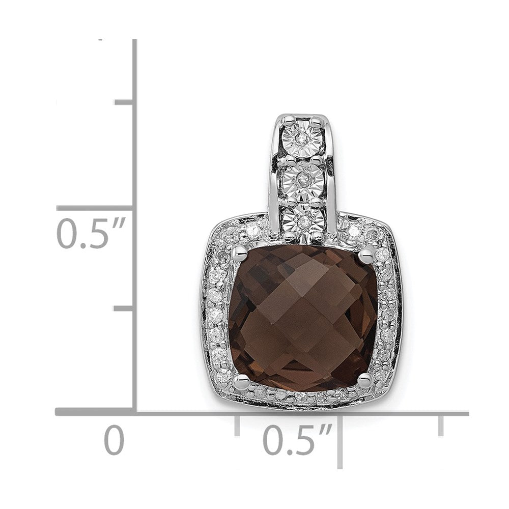 Sterling Silver Rhodium-plated Diamond Smoky Quartz Pendant