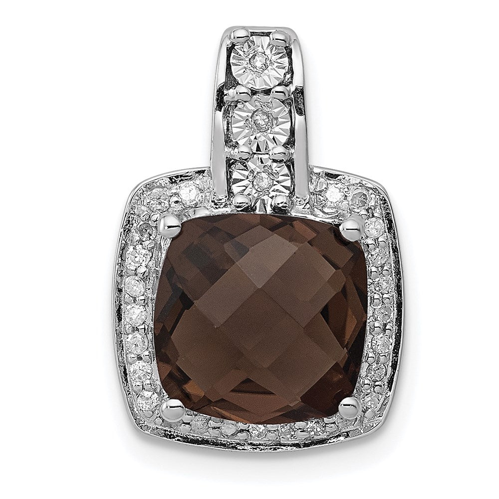 Sterling Silver Rhodium-plated Diamond Smoky Quartz Pendant