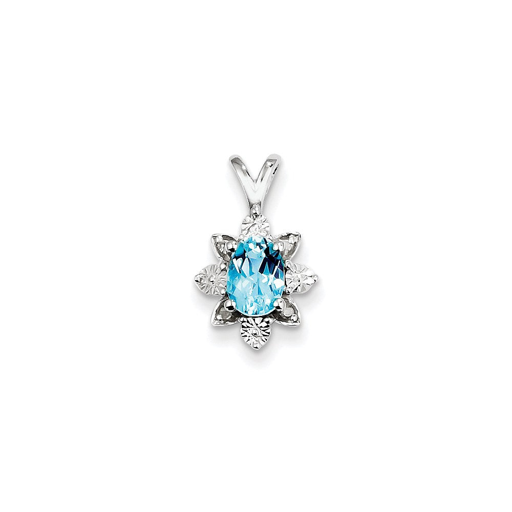 Sterling Silver Diamond & Light Blue Topaz Pendant