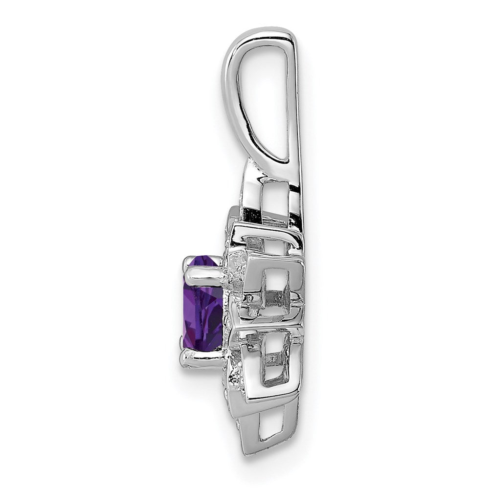 Sterling Silver Rhodium-plated Diamond and Amethyst Pendant