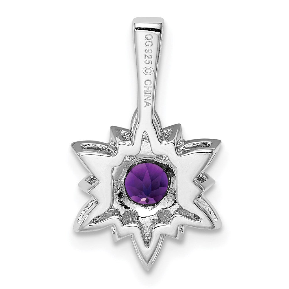 Sterling Silver Rhodium-plated Diamond and Amethyst Pendant