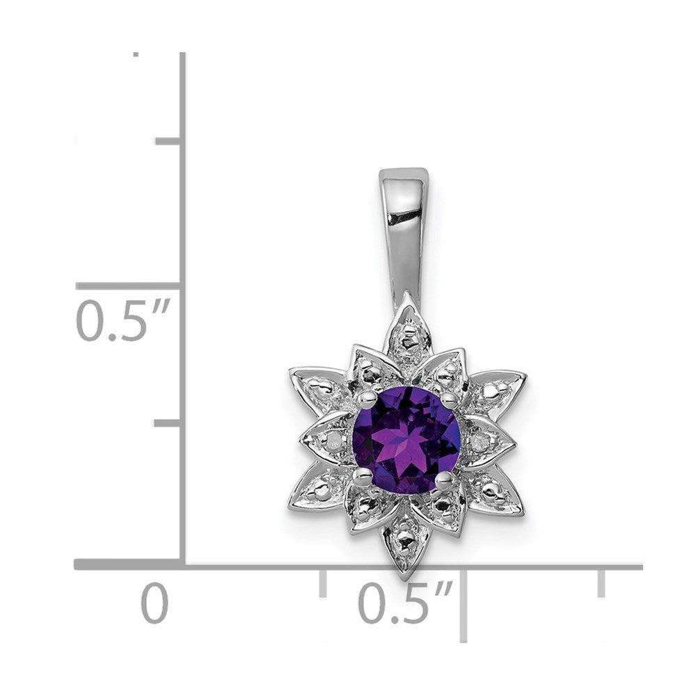 Sterling Silver Rhodium-plated Diamond and Amethyst Pendant