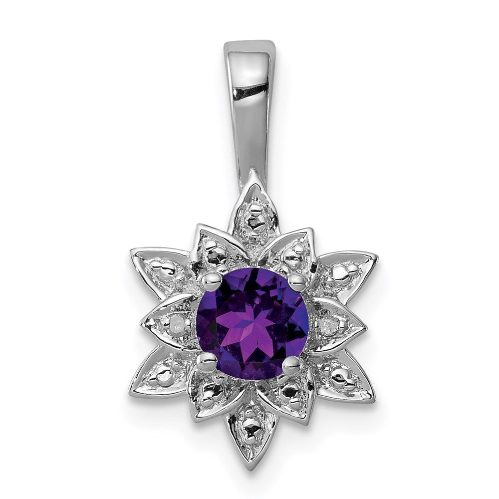 Sterling Silver Rhodium-plated Diamond and Amethyst Pendant