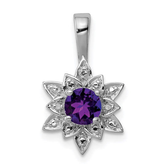 Sterling Silver Rhodium-plated Diamond and Amethyst Pendant