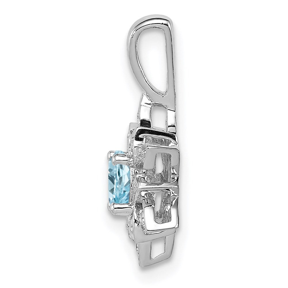 Sterling Silver Rhodium-plated Diamond & Light Blue Topaz Pendant