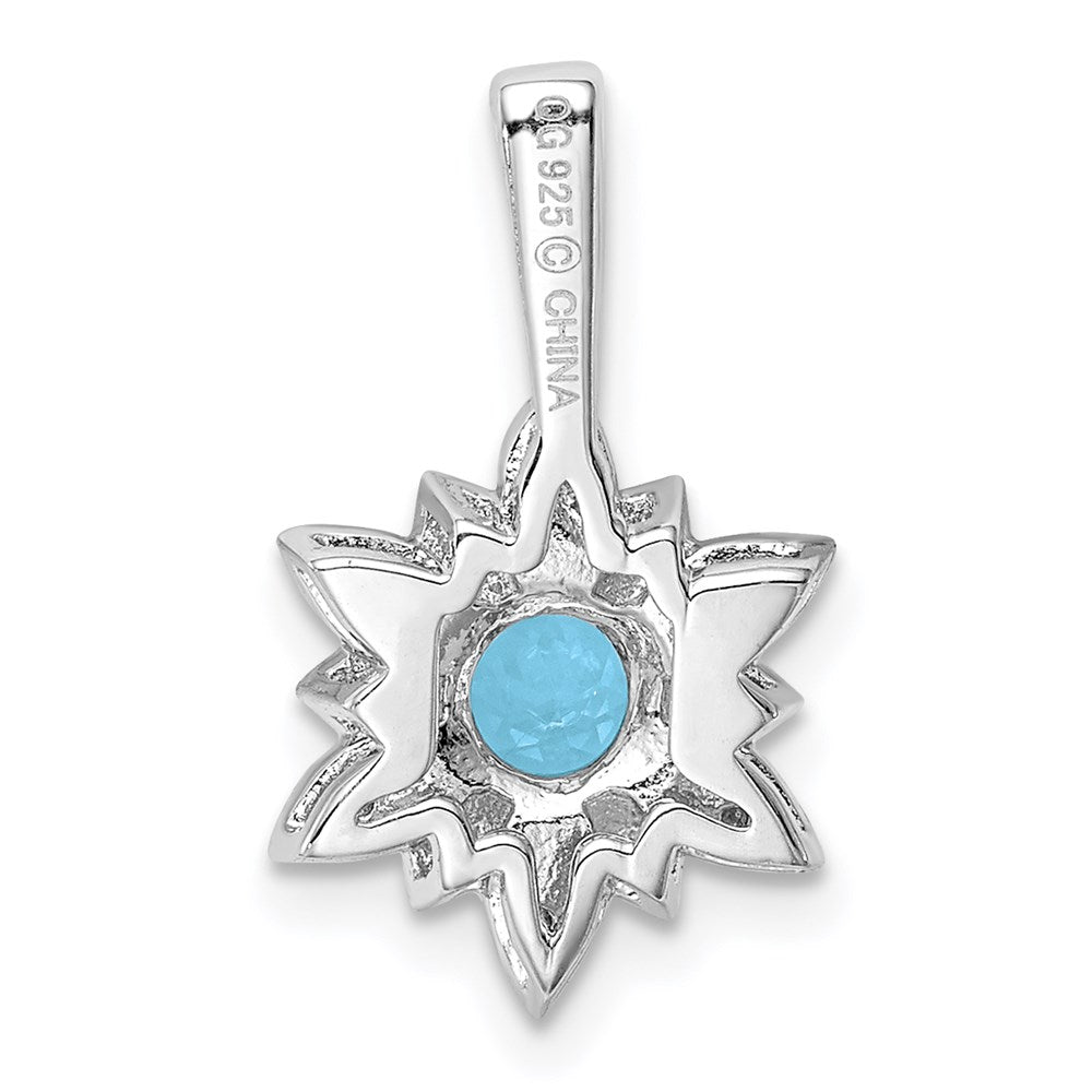 Sterling Silver Rhodium-plated Diamond & Light Blue Topaz Pendant