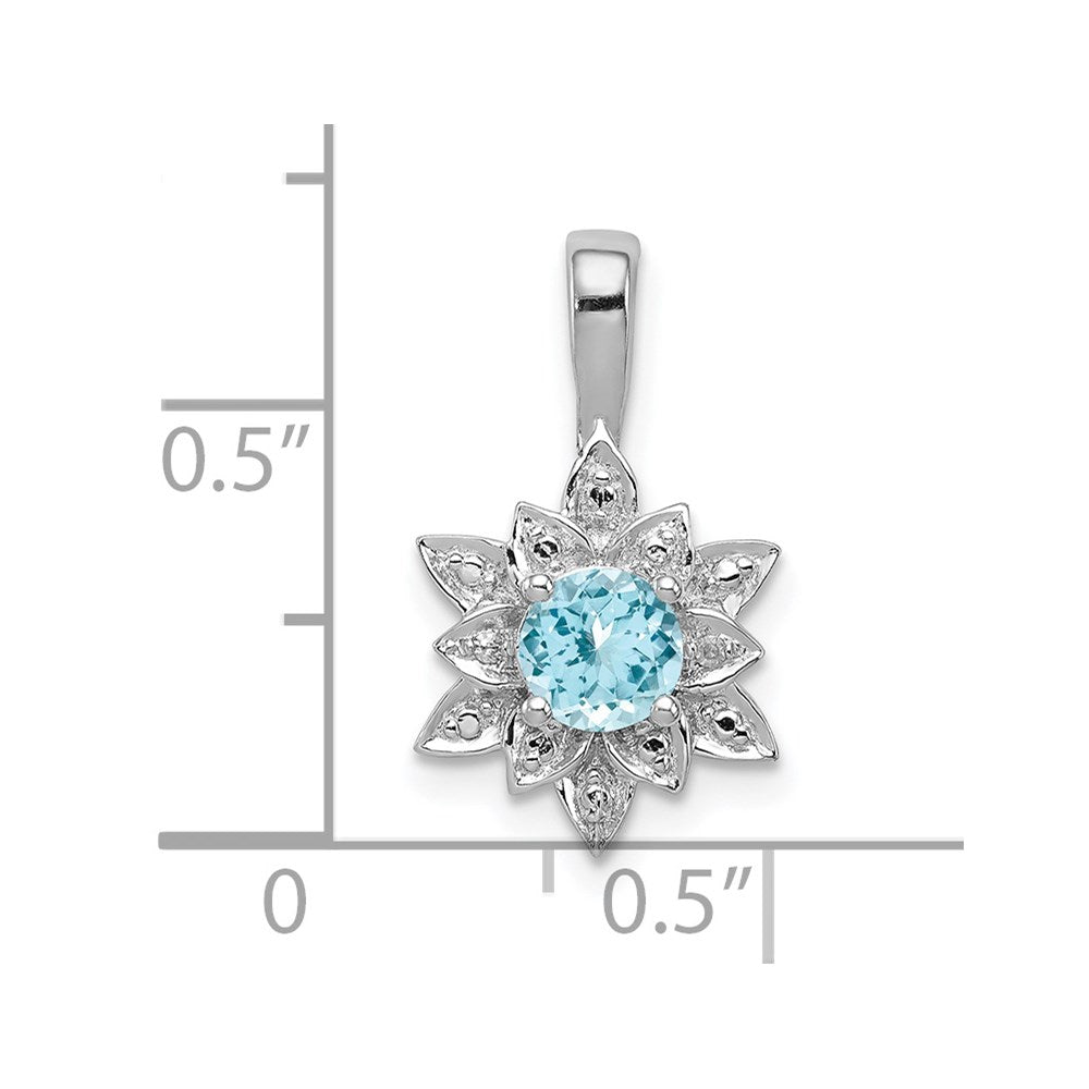 Sterling Silver Rhodium-plated Diamond & Light Blue Topaz Pendant