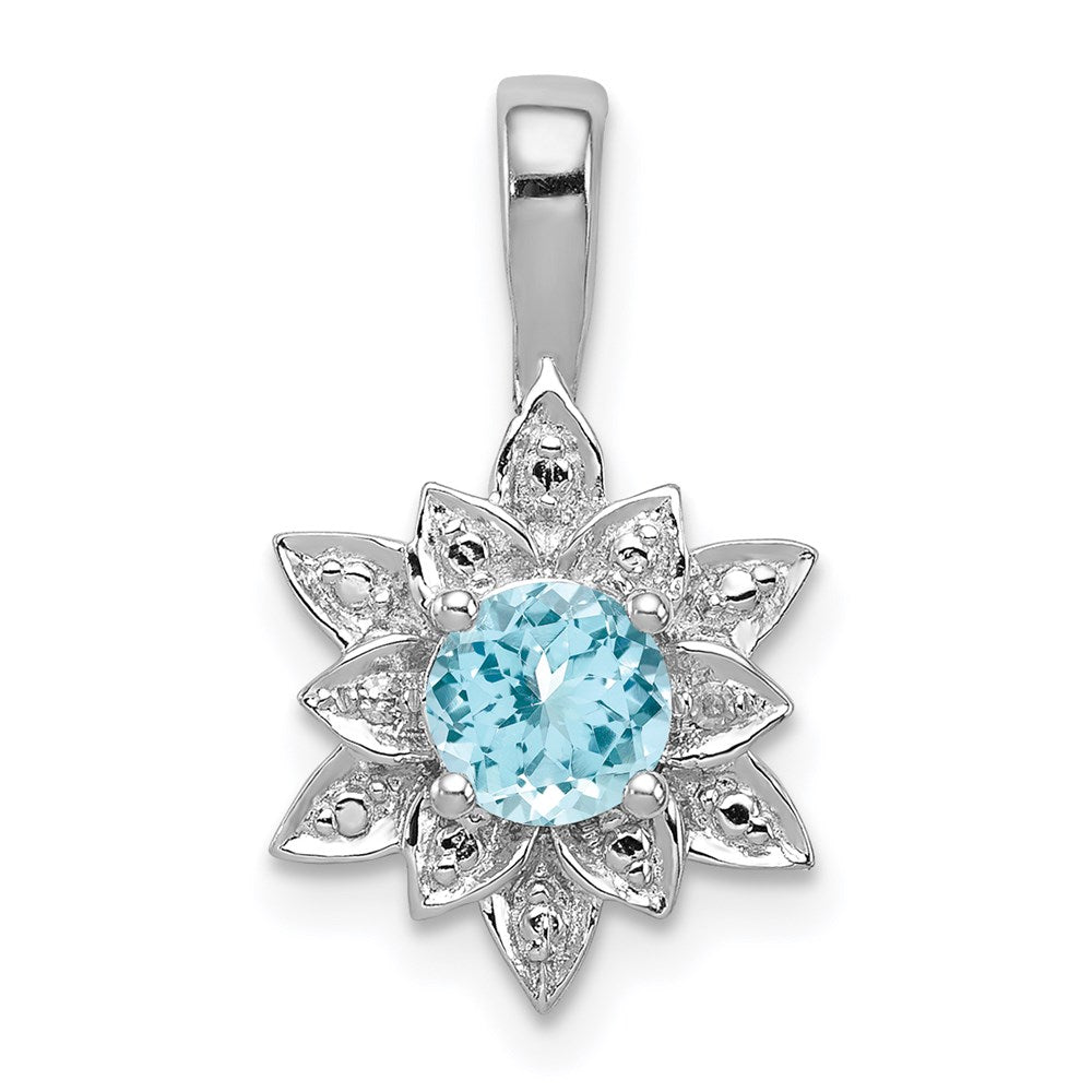 Sterling Silver Rhodium-plated Diamond & Light Blue Topaz Pendant