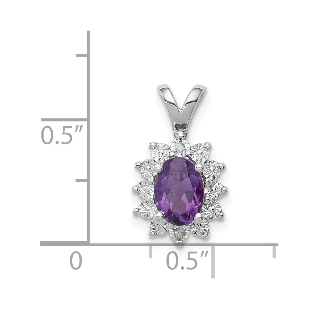 Sterling Silver Rhodium-plated Diamond and Amethyst Pendant