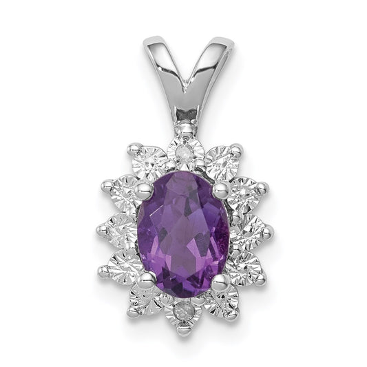 Sterling Silver Rhodium-plated Diamond and Amethyst Pendant