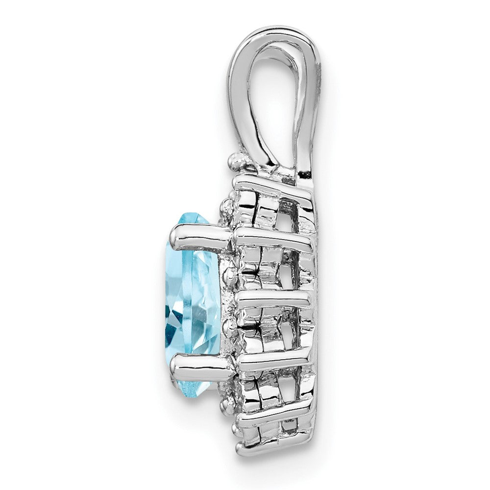 Sterling Silver Rhodium-plated Diamond & Light Blue Topaz Pendant