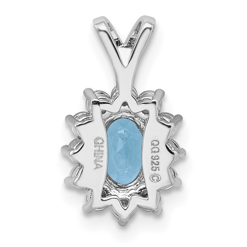 Sterling Silver Rhodium-plated Diamond & Light Blue Topaz Pendant