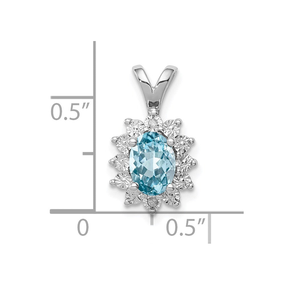 Sterling Silver Rhodium-plated Diamond & Light Blue Topaz Pendant