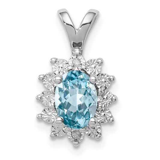 Sterling Silver Rhodium-plated Diamond & Light Blue Topaz Pendant