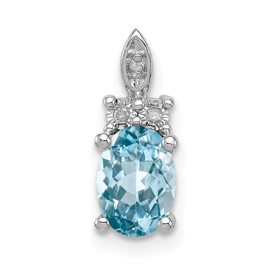 Sterling Silver Rhodium-plated Diamond & Light Blue Topaz Pendant