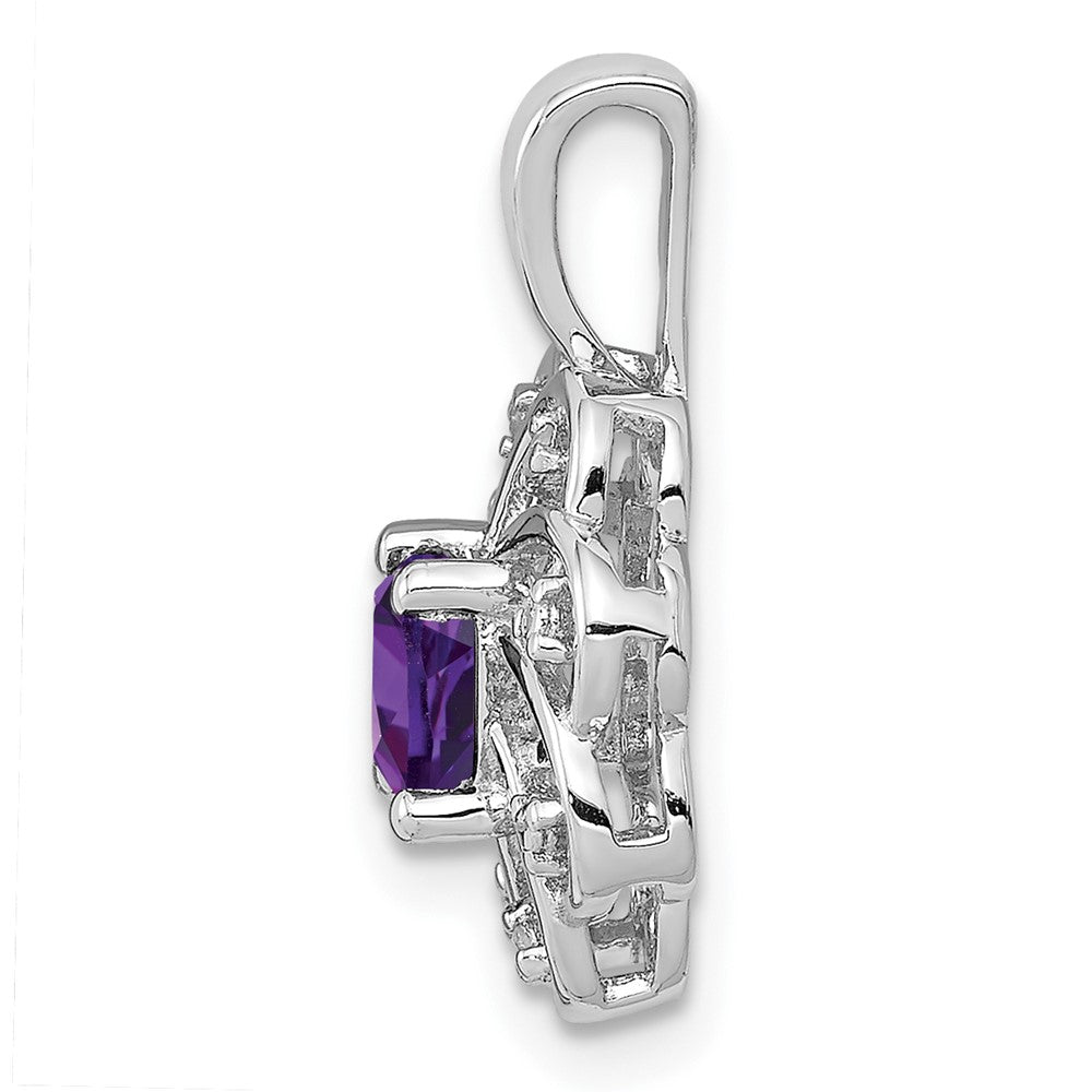 Sterling Silver Rhodium-plated Diamond & Amethyst Pendant