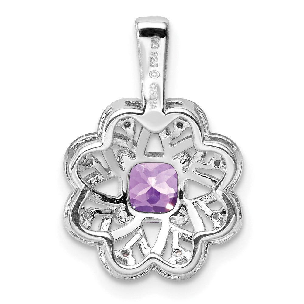 Sterling Silver Rhodium-plated Diamond & Amethyst Pendant