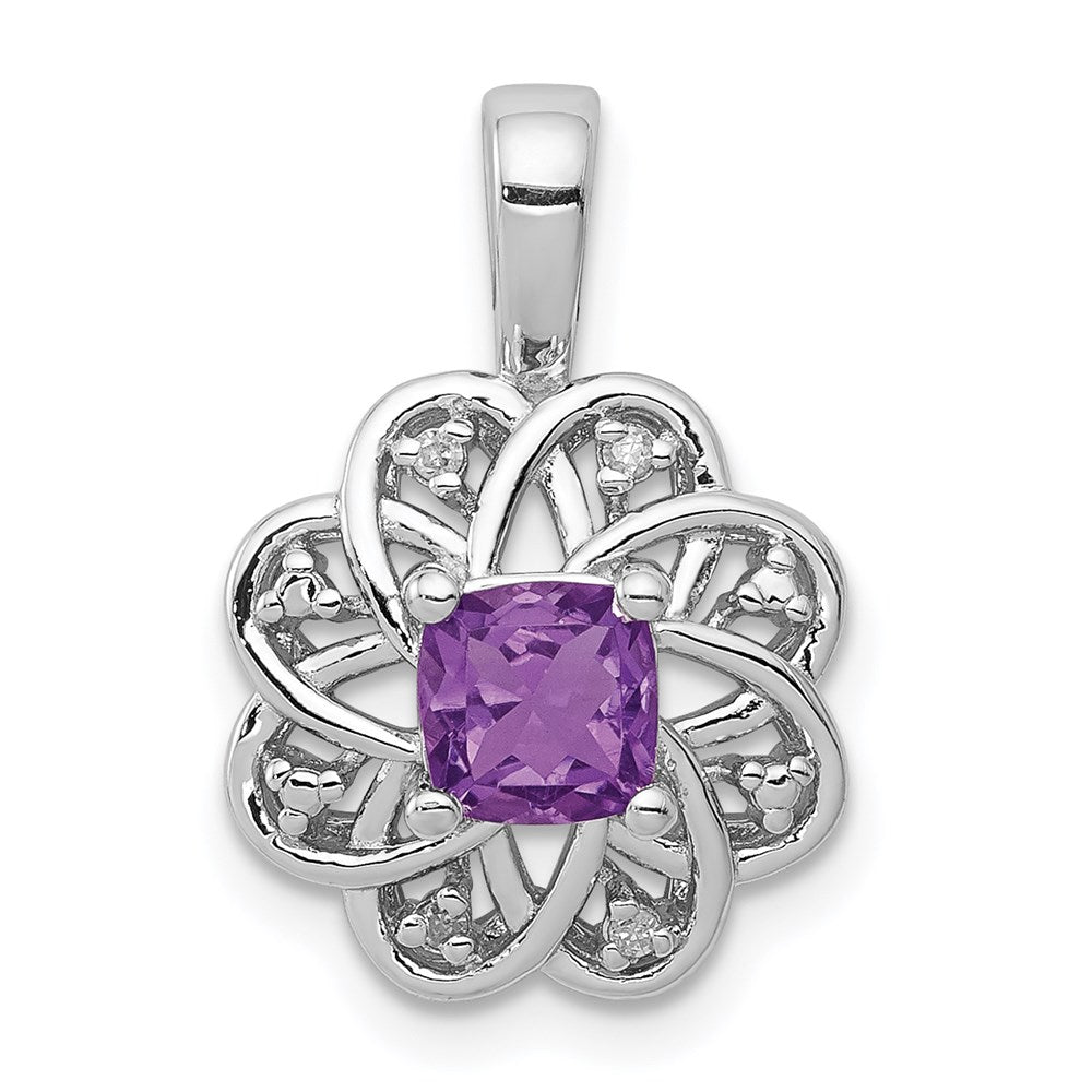 Sterling Silver Rhodium-plated Diamond & Amethyst Pendant