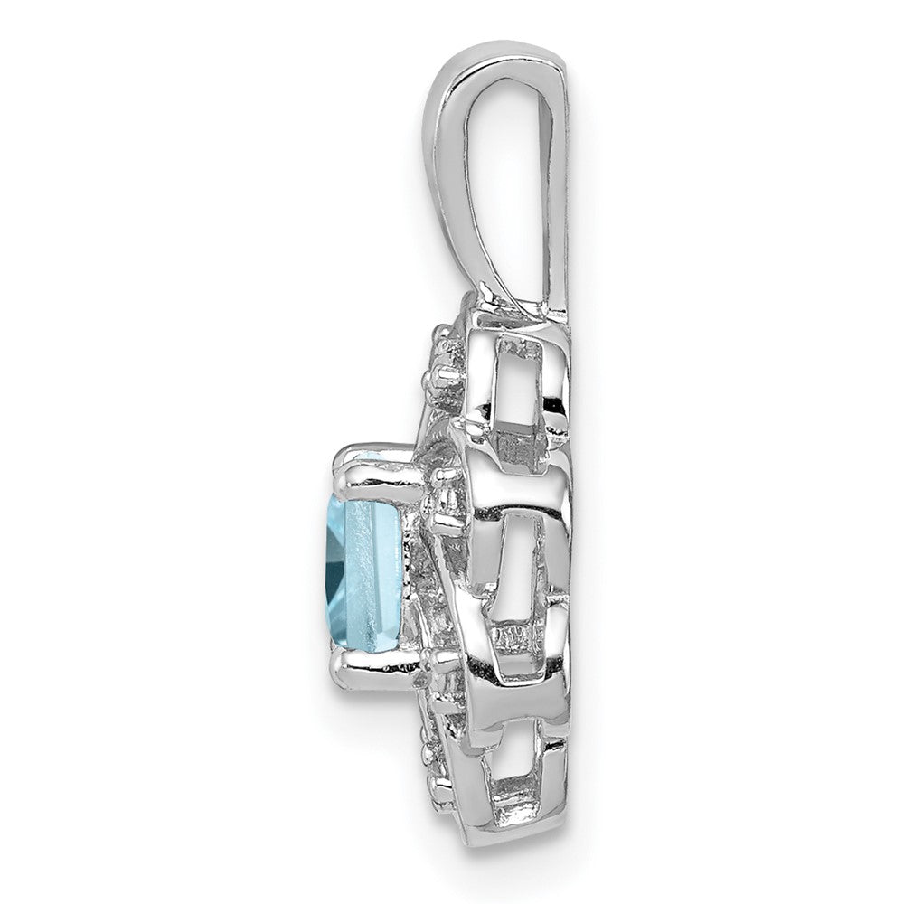 Sterling Silver Rhodium-plated Diamond & Light Blue Topaz Pendant