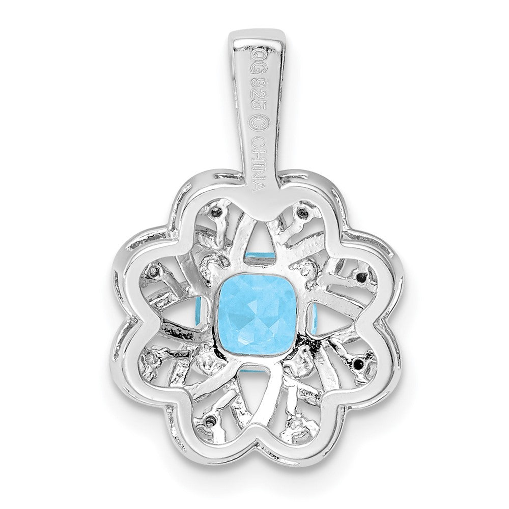 Sterling Silver Rhodium-plated Diamond & Light Blue Topaz Pendant