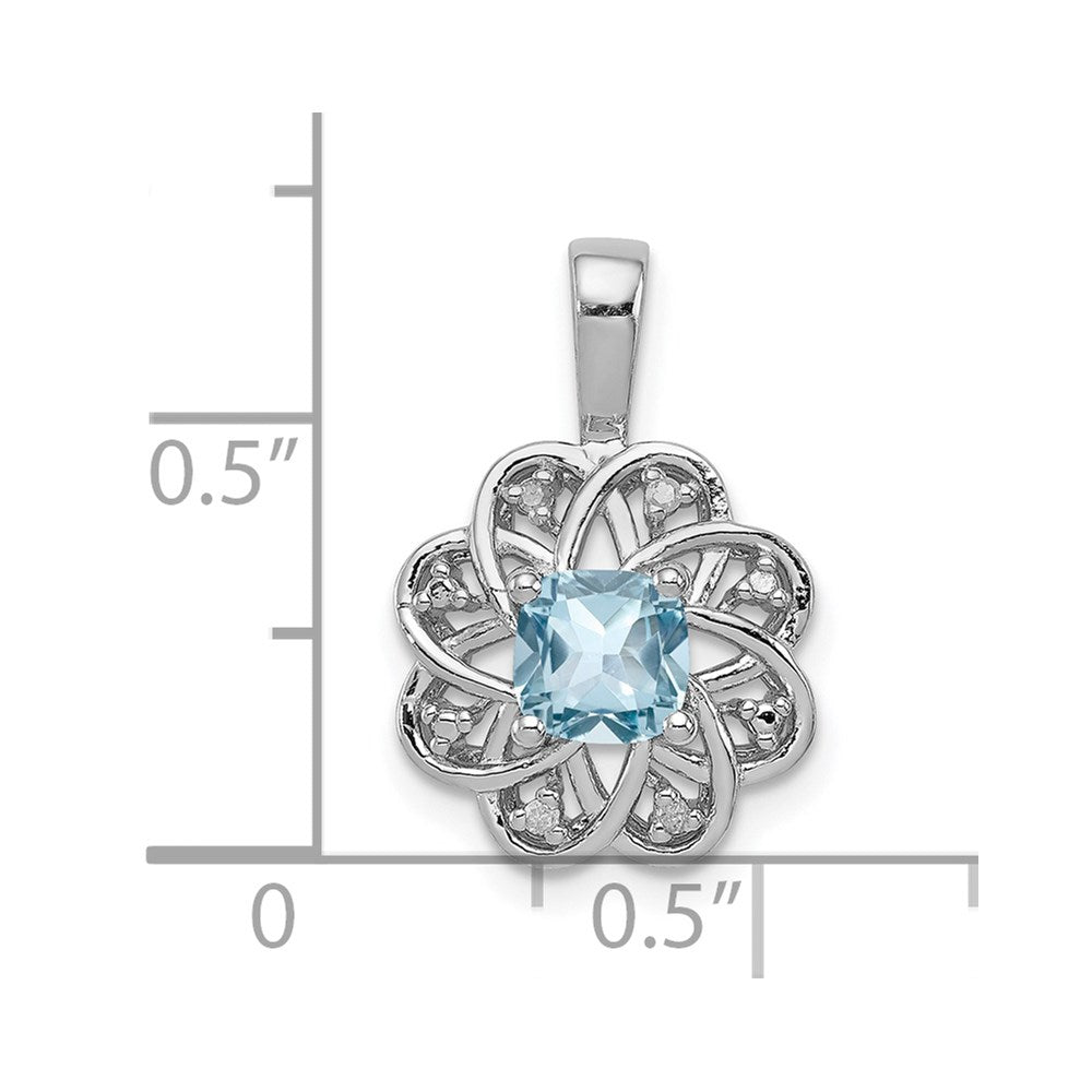 Sterling Silver Rhodium-plated Diamond & Light Blue Topaz Pendant