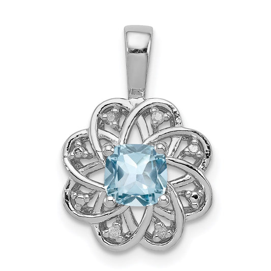 Sterling Silver Rhodium-plated Diamond & Light Blue Topaz Pendant