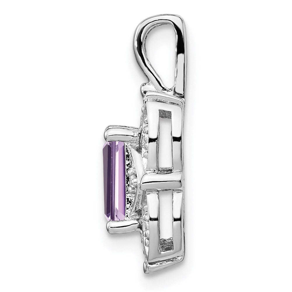 Sterling Silver Rhodium-plated Diamond & Pink Quartz Pendant