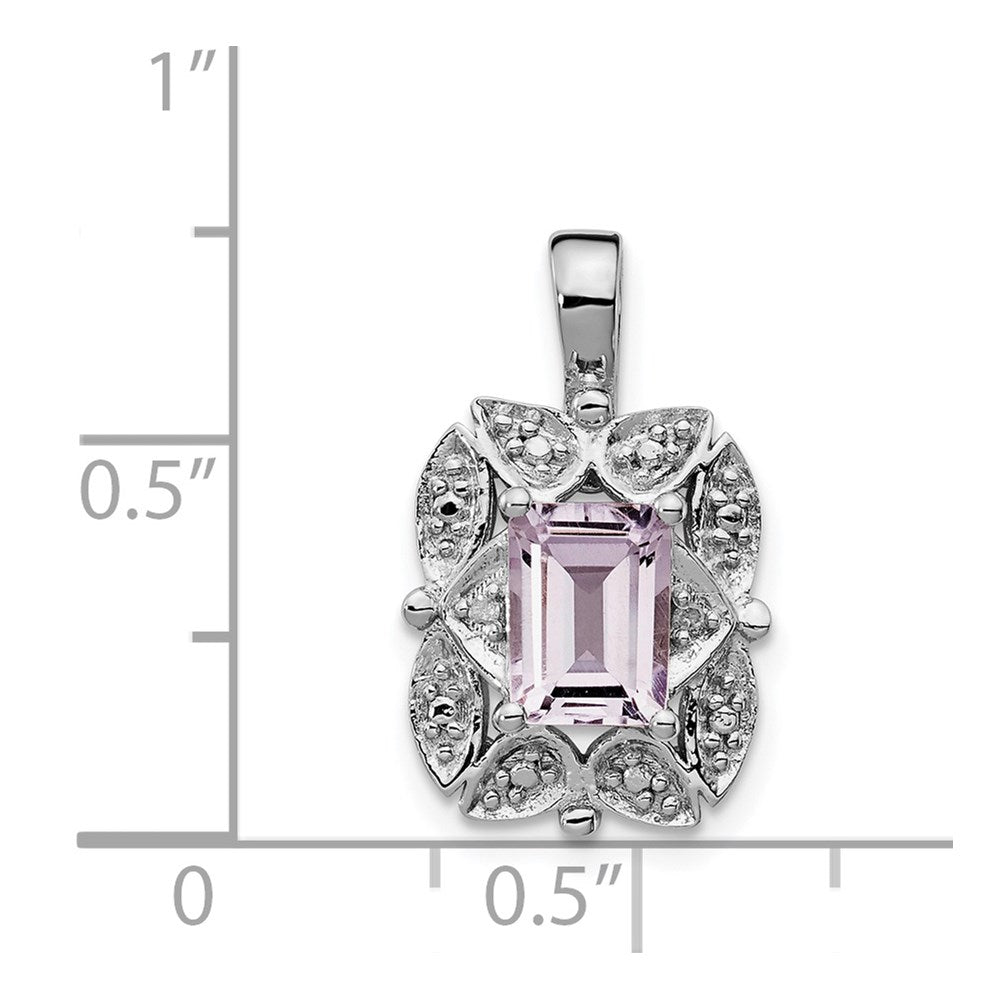 Sterling Silver Rhodium-plated Diamond & Pink Quartz Pendant