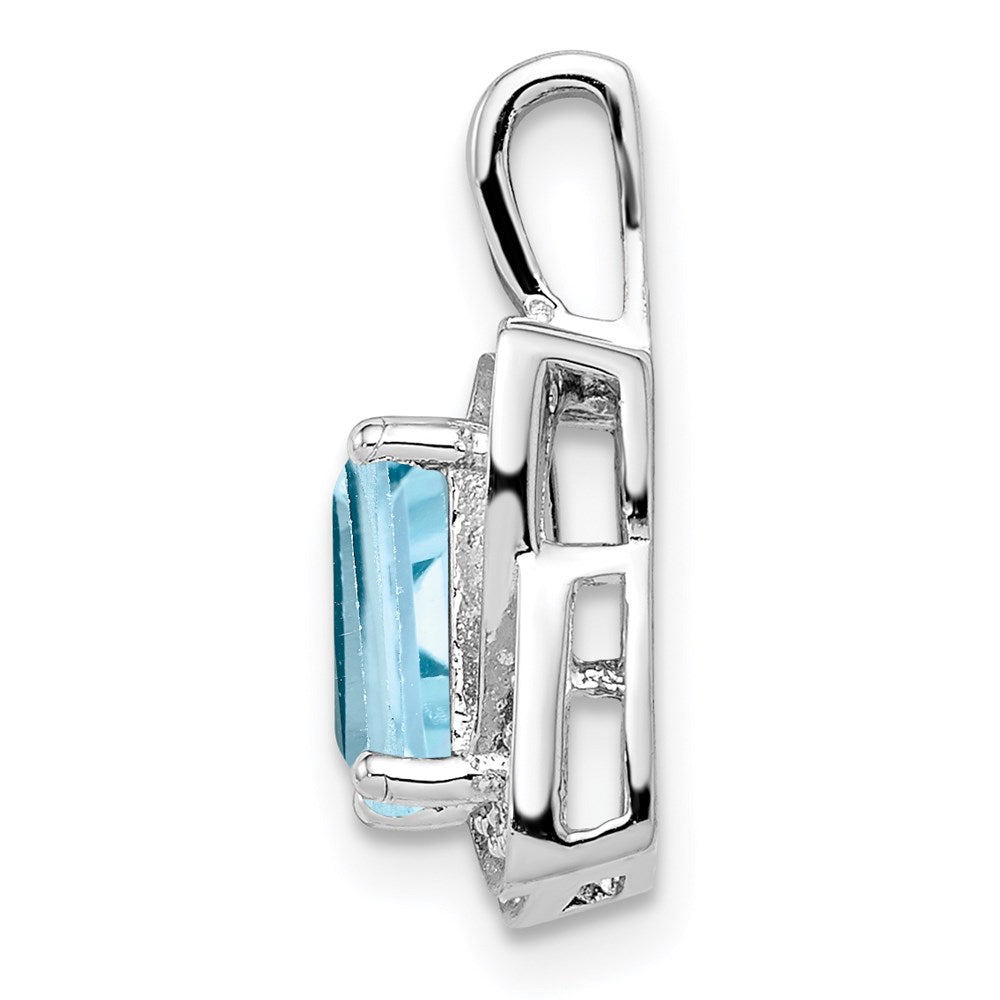 Sterling Silver Rhodium-plated Diamond & Light Blue Topaz Pendant