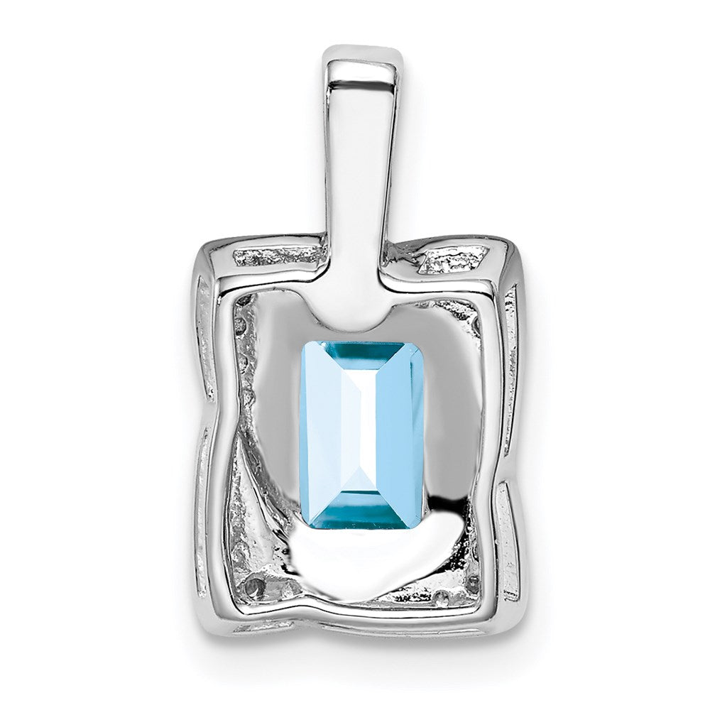 Sterling Silver Rhodium-plated Diamond & Light Blue Topaz Pendant