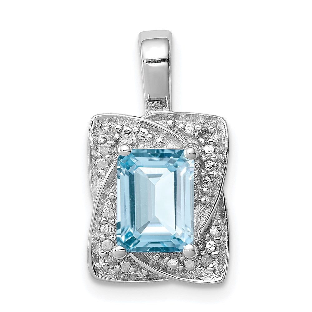 Sterling Silver Rhodium-plated Diamond & Light Blue Topaz Pendant