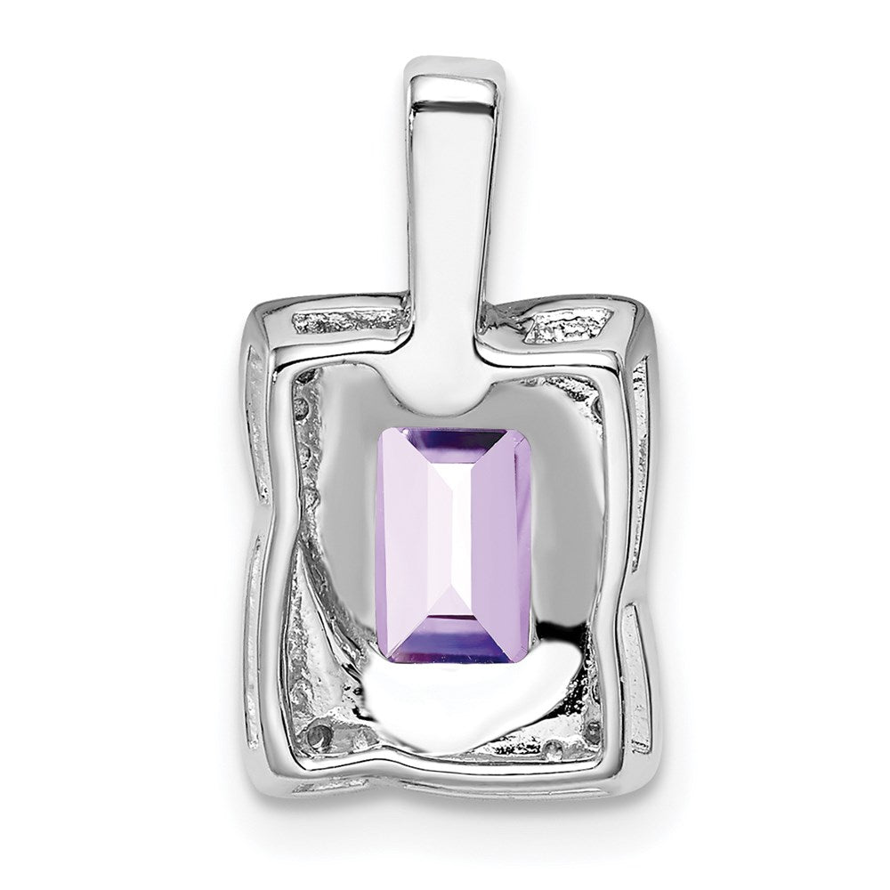 Sterling Silver Rhodium-plated Diamond and Pink Quartz Pendant