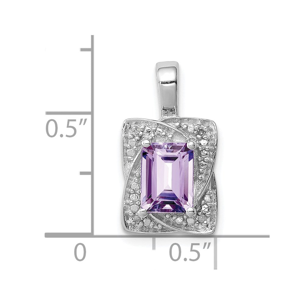 Sterling Silver Rhodium-plated Diamond and Pink Quartz Pendant