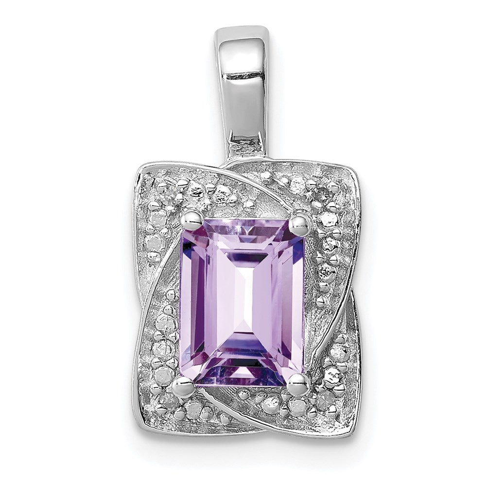 Sterling Silver Rhodium-plated Diamond and Pink Quartz Pendant