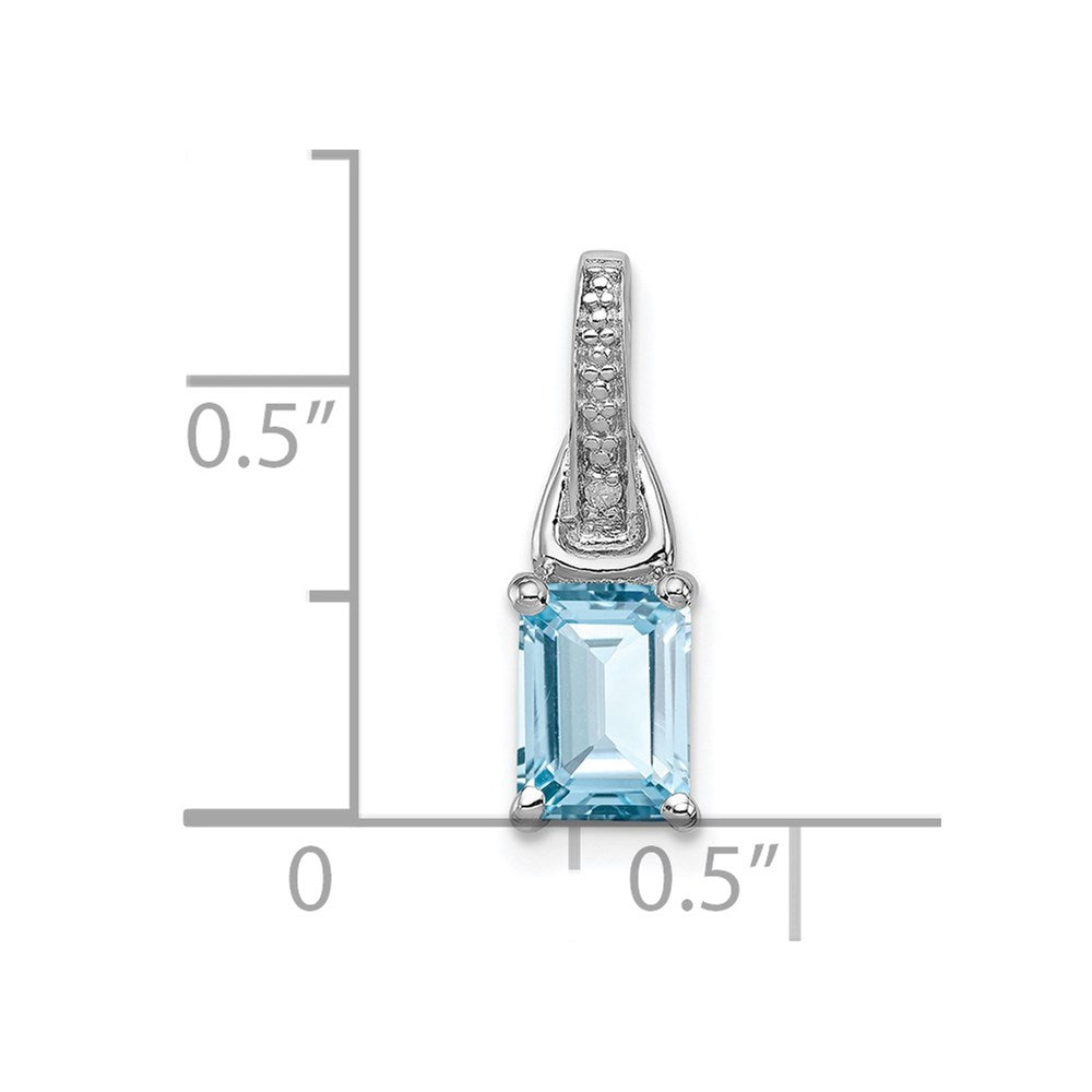 Sterling Silver Rhodium-plated Diamond & Light Blue Topaz Pendant