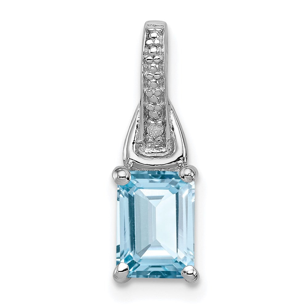 Sterling Silver Rhodium-plated Diamond & Light Blue Topaz Pendant