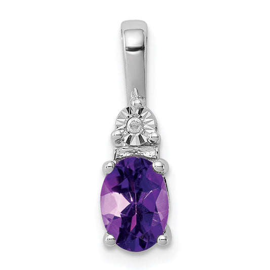 Sterling Silver Rhodium-plated Diamond and Amethyst Pendant