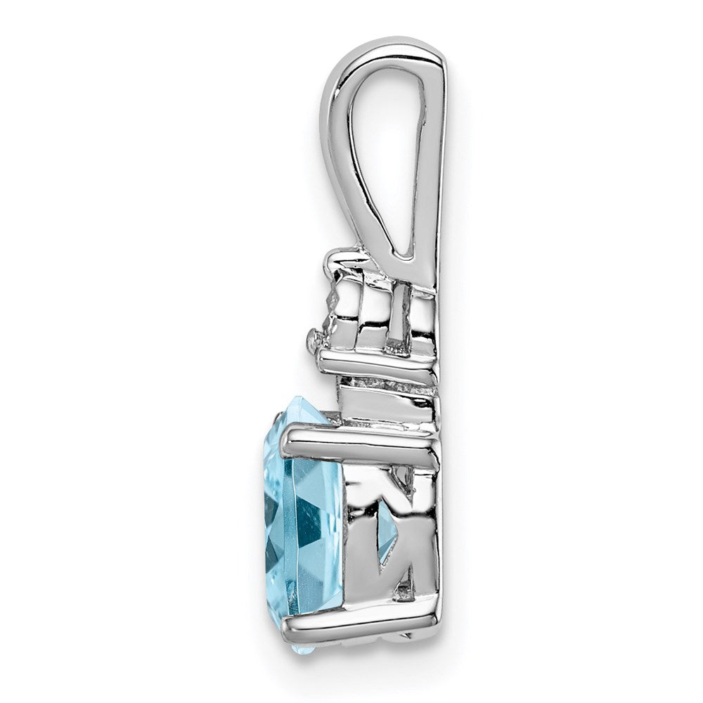 Sterling Silver Rhodium-plated Diamond & Light Blue Topaz Pendant