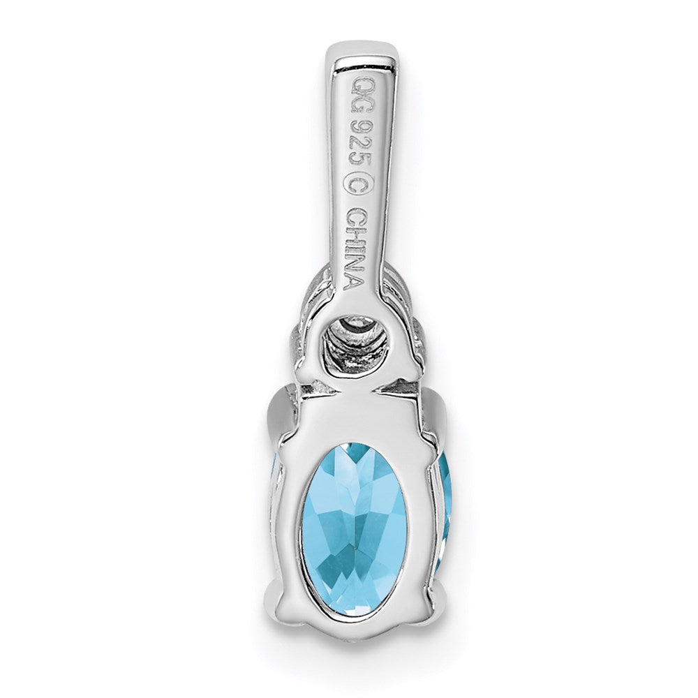 Sterling Silver Rhodium-plated Diamond & Light Blue Topaz Pendant