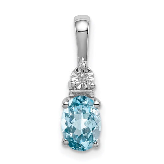 Sterling Silver Rhodium-plated Diamond & Light Blue Topaz Pendant