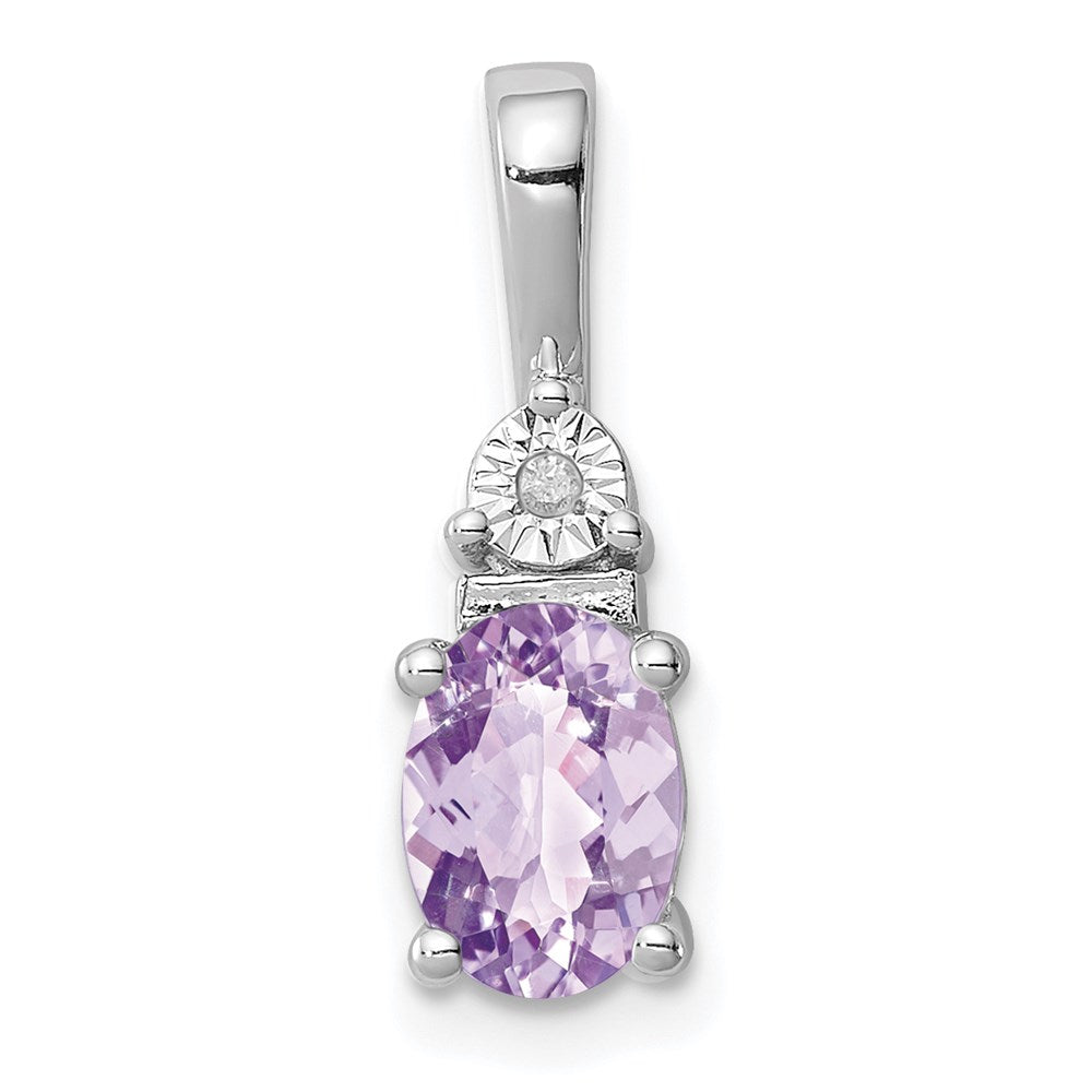 Sterling Silver Rhodium-plated Diamond & Pink Quartz Pendant