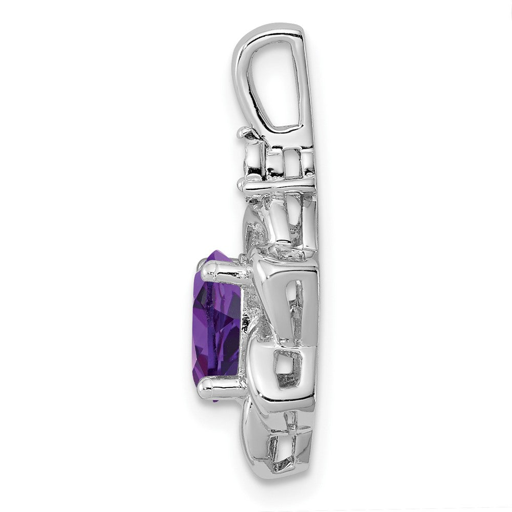 Sterling Silver Rhodium-plated Diamond & Amethyst Pendant