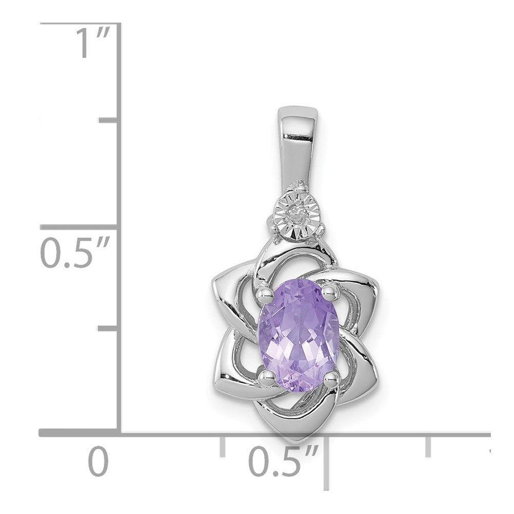 Sterling Silver Rhodium-plated Diamond & Amethyst Pendant