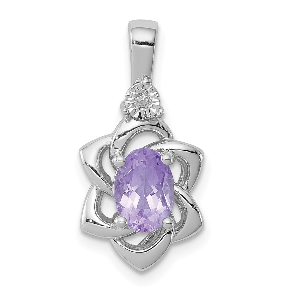 Sterling Silver Rhodium-plated Diamond & Amethyst Pendant