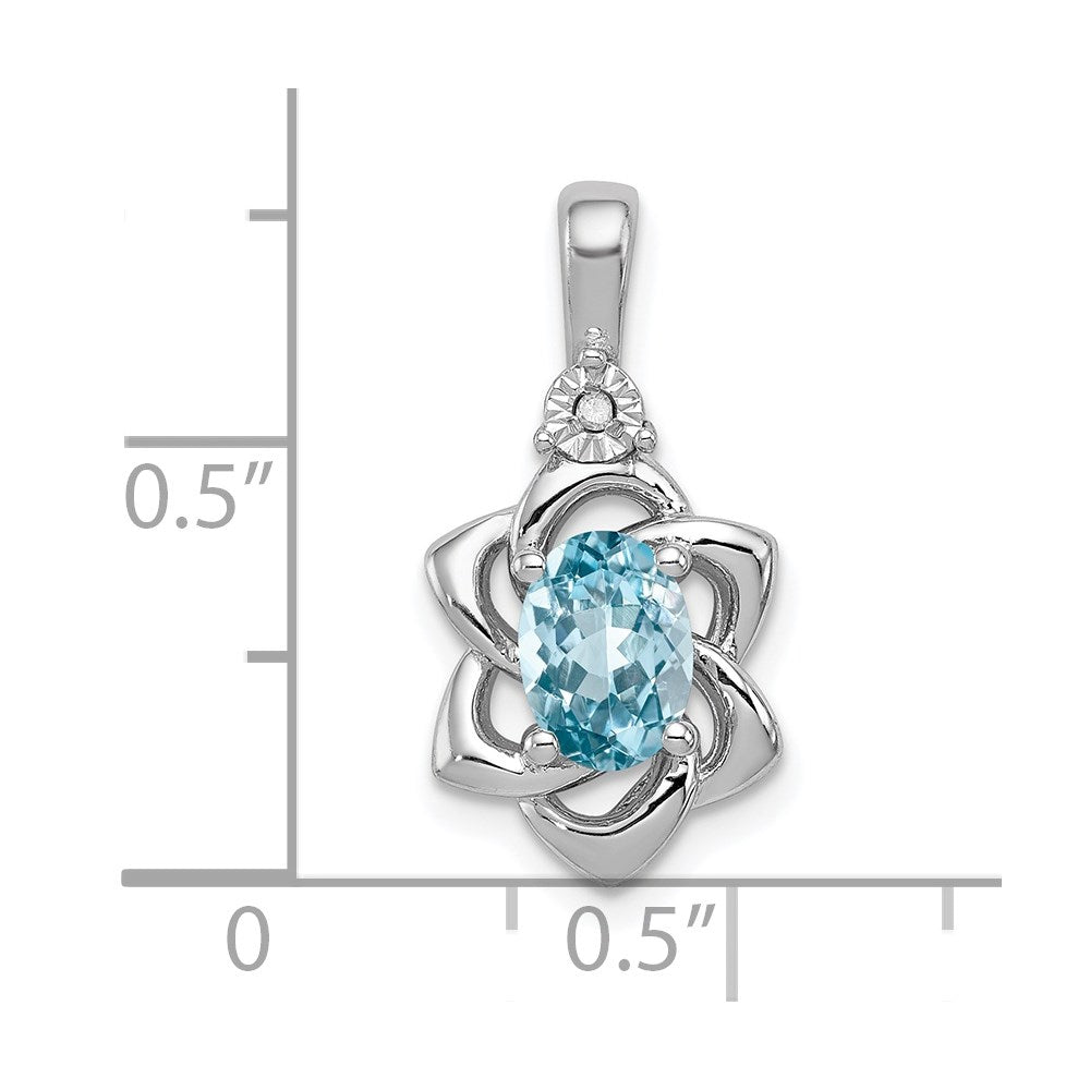 Sterling Silver Rhodium-plated Diamond & Light Blue Topaz Pendant