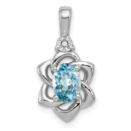 Sterling Silver Rhodium-plated Diamond & Light Blue Topaz Pendant