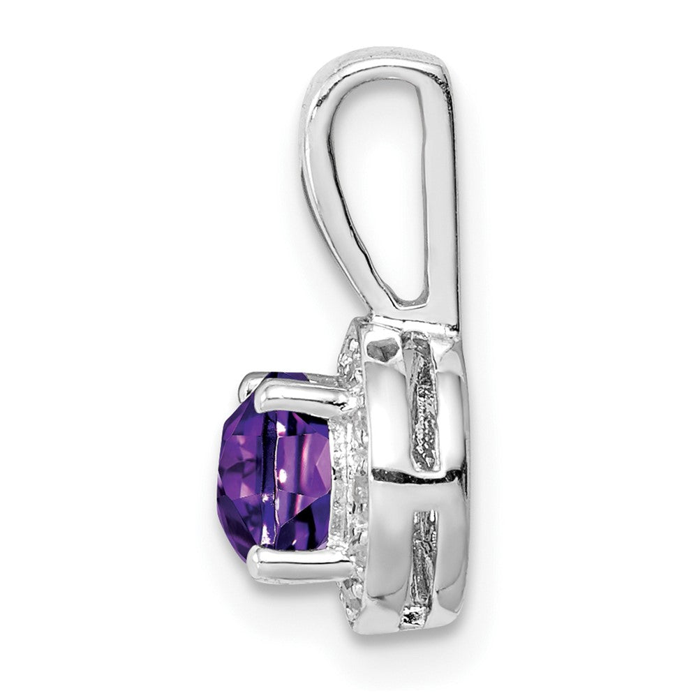 Sterling Silver Rhodium-plated Diamond Amethyst Pendant