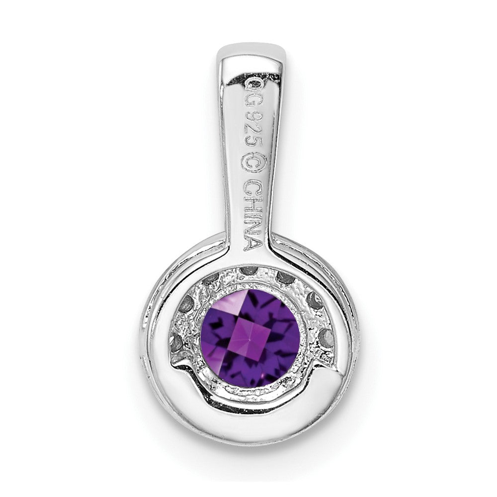 Sterling Silver Rhodium-plated Diamond Amethyst Pendant