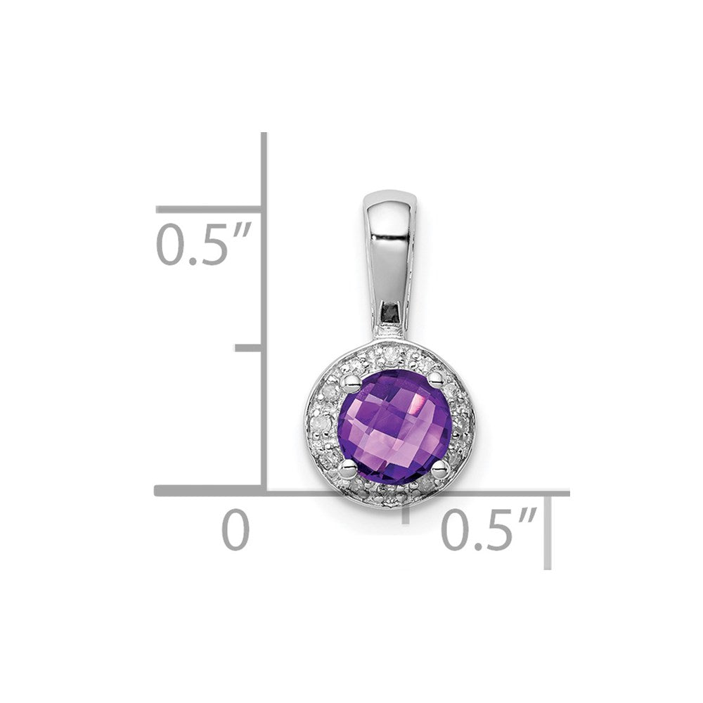 Sterling Silver Rhodium-plated Diamond Amethyst Pendant